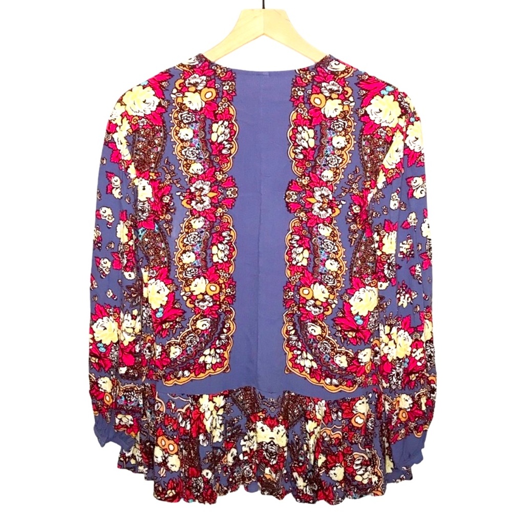Free People Long Sleeve Floral V Neck Oversized Tunic Top XS NWOT P2P 20